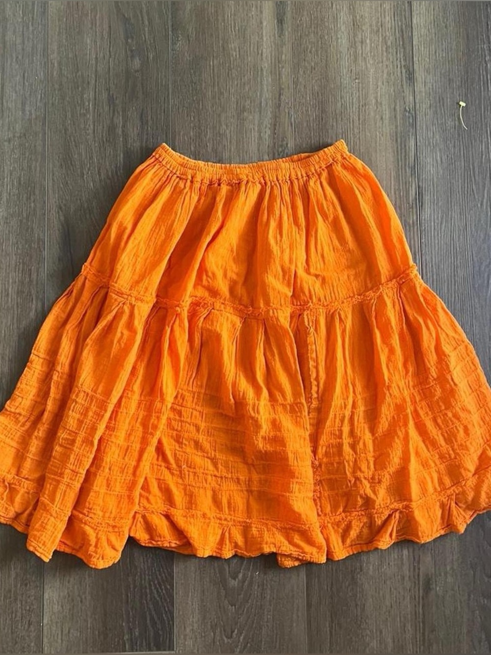 Orange ruched summer mini /midi skirt